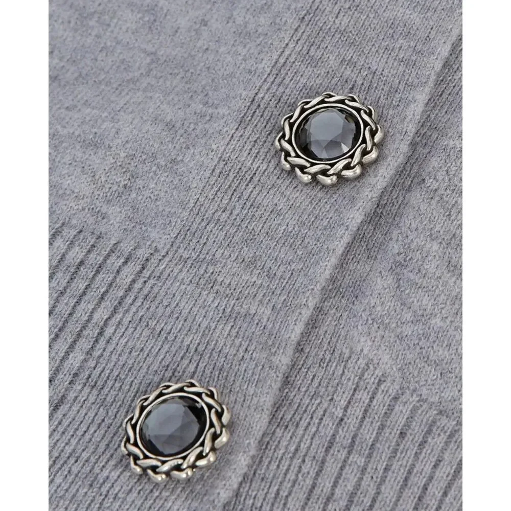 NEW The Kooples V-Neck 100% Wool Cardigan With Jewel Buttons in Gray Sz 2 US 6 - Picture 6 of 15